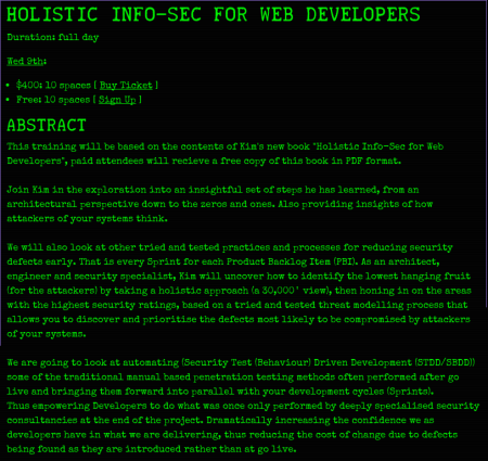 Holistic Info-Sec for Web Developers Training